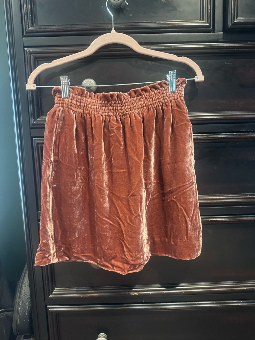 J. Crew Rust Velvet Smocked Waist Mini Skirt